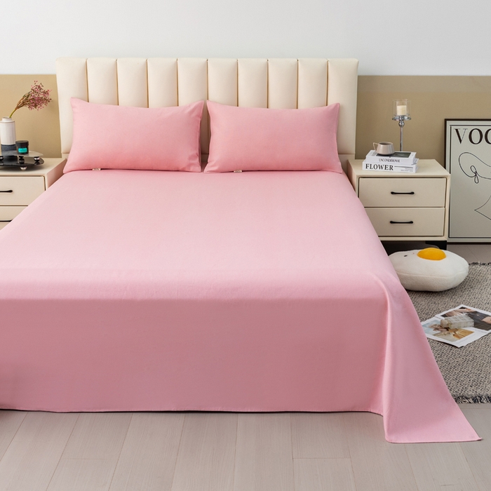 91家纺网 家纺一手货源 找家纺 2025新款老粗布床单老粗布凉席三件套系列-床单 浪漫-粉