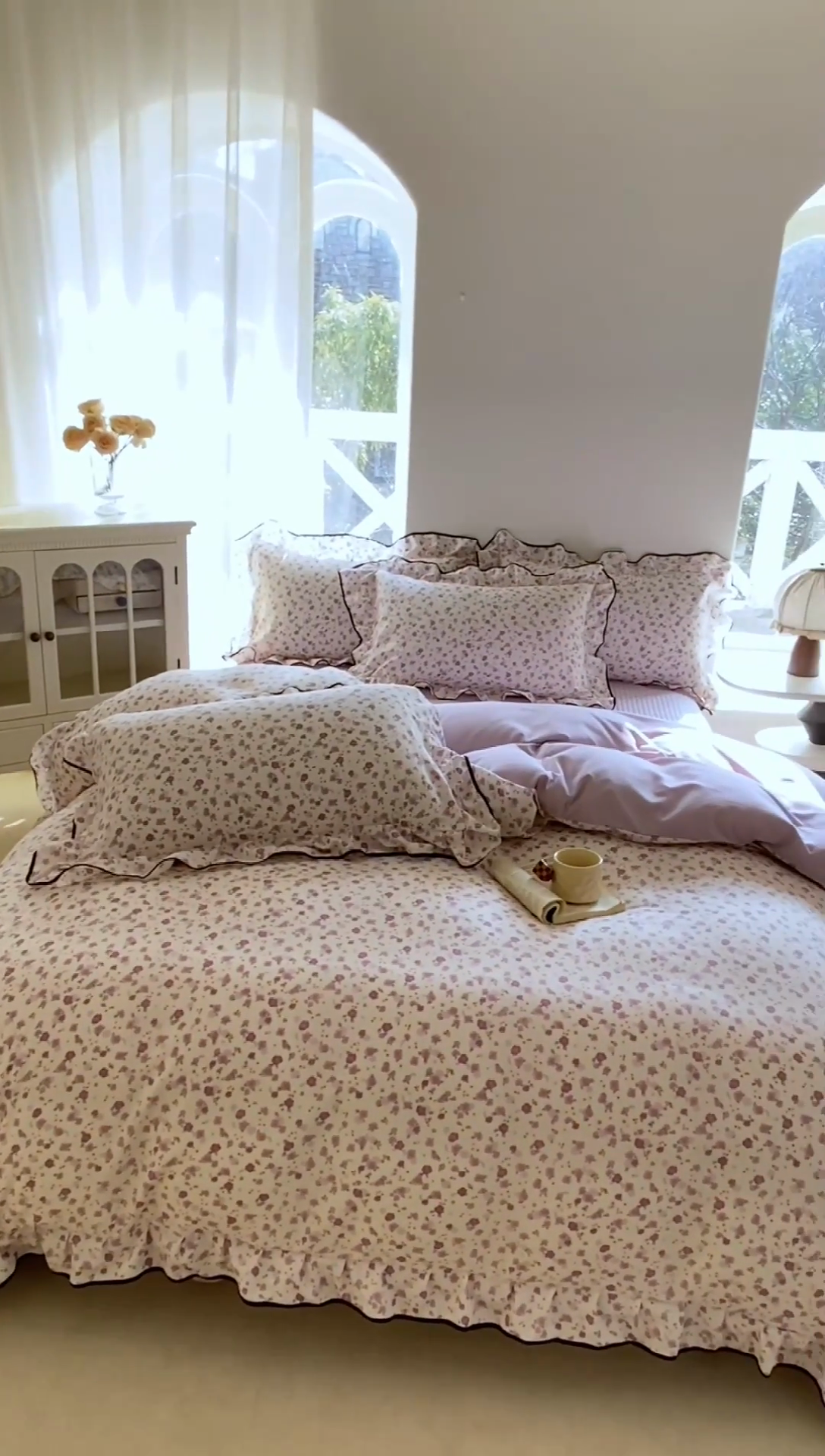 91家纺网 家纺一手货源 找家纺 仟网汇 2025新款赫本针织双层纱床盖四件套 倾心