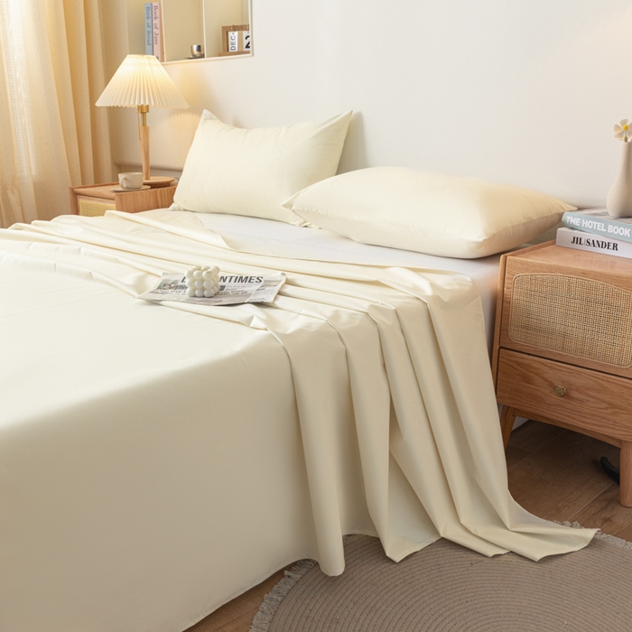 91家纺网 家纺一手货源 找家纺 梵克保罗 2025新款亲肤舒适防水纯色床单 C-奶油白