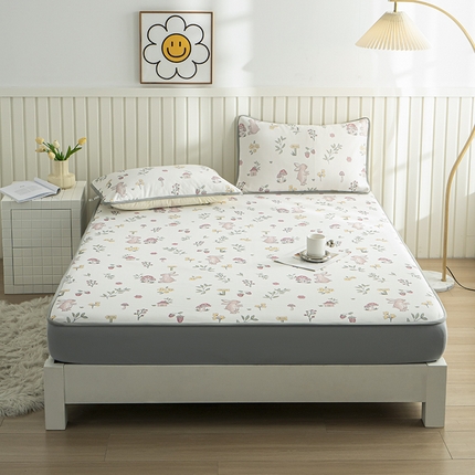  卢赛尔2025新款凉感丝提花凉席床笠款 蘑菇兔