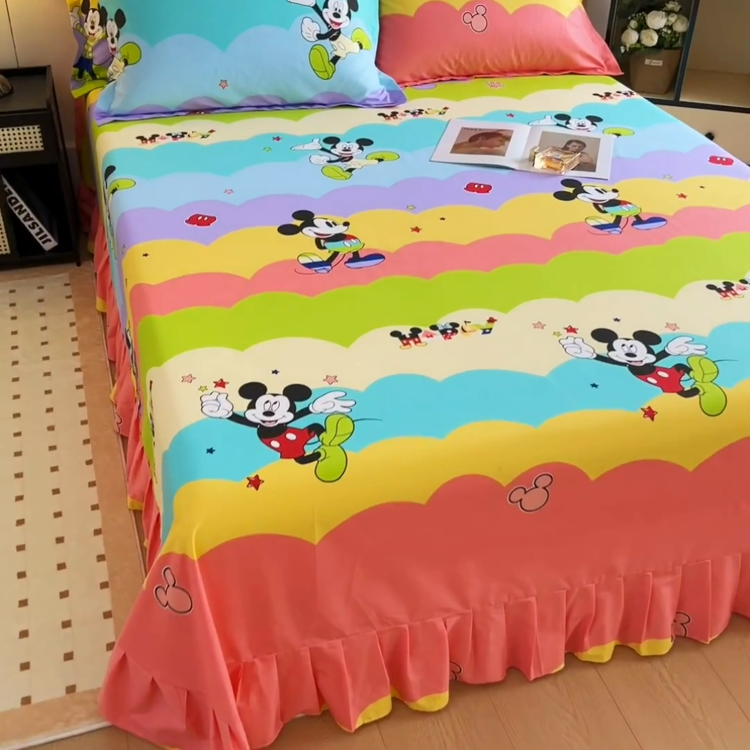 91家纺网 家纺一手货源 找家纺 2025新款全棉花边款床单 米奇