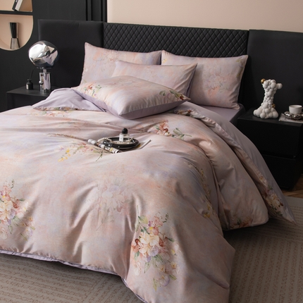 91家纺网 家纺一手货源 找家纺 氧家 2025新款60s贡缎长绒棉数码印花四件套（礼盒装） 玉茗