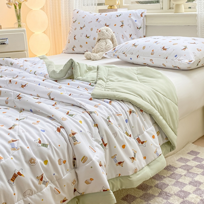 91家纺网 家纺一手货源 找家纺 穆琪 2025年新款小清新手包边夏凉被水洗棉印花夏被 汪汪队