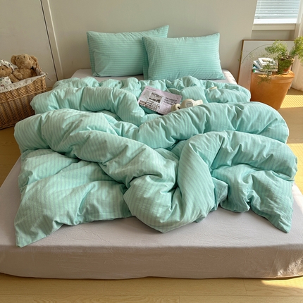 91家纺网 家纺一手货源 找家纺 艾咪-Amy ntmy 2025新款条纹款全棉色织水洗棉四件套 沁园