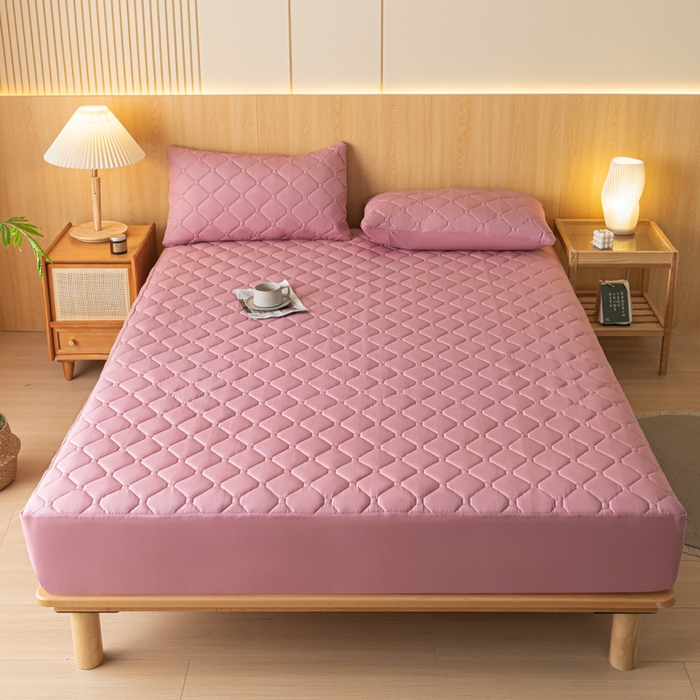 91家纺网 家纺一手货源 找家纺 梵克保罗 2025新款纯色加棉防水大豆纤维床笠 豆沙奶昔