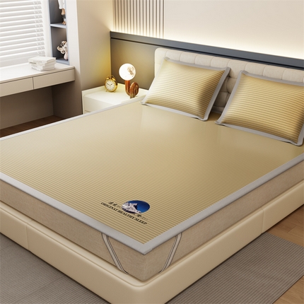 卡初家居（原微来） 2025新款条纹熊猫烫画系列冰丝席 条纹款-棕色