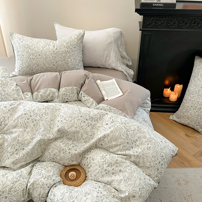 91家纺网 家纺一手货源 找家纺 时年家纺 2025新款全棉有氧双层纱四件套-碎花系列 潇潇暮雨