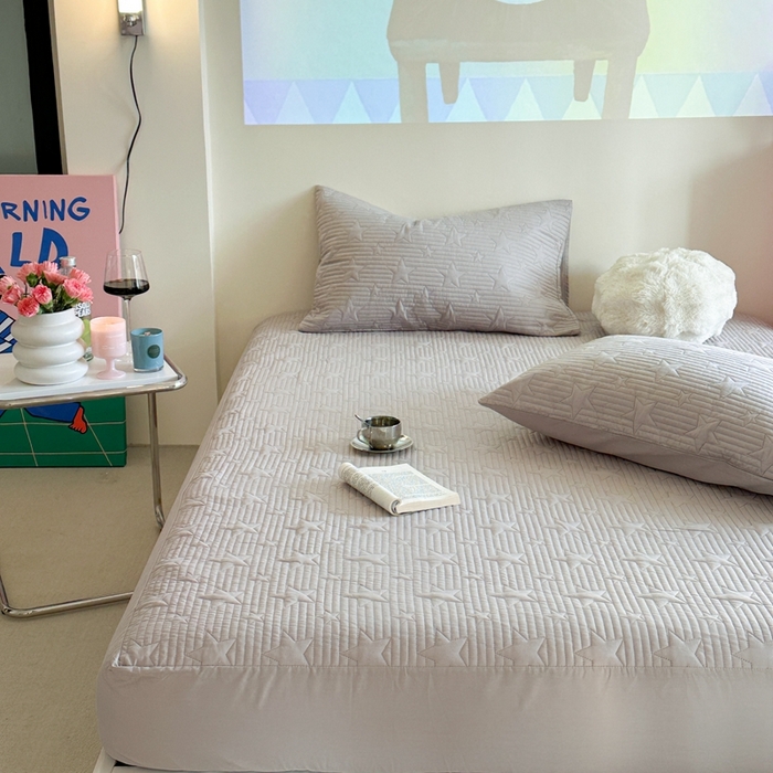 91家纺网 家纺一手货源 找家纺 漫调家纺 2025新款全棉星星床笠 繁星灰