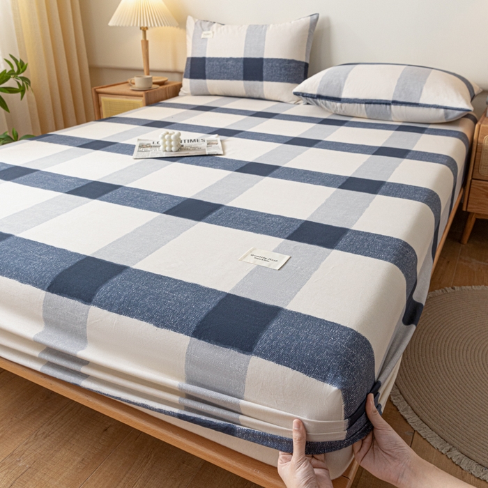 91家纺网 家纺一手货源 找家纺 梵克保罗 2025新款亲肤舒适全棉印花系列床笠 大格子