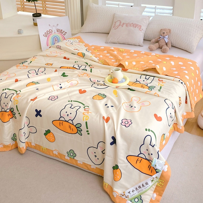 91家纺网 家纺一手货源 找家纺 （自己工厂 有网销大热款 网销帮推可合作优惠）2025新款全棉夏被空调被夏凉被纯棉夏季儿童棉花薄被子 萝卜兔