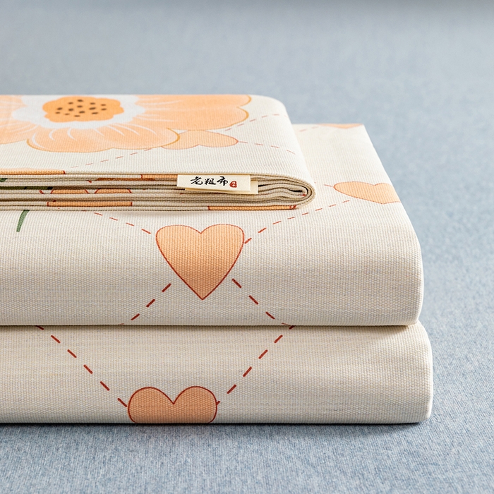 91家纺网 家纺一手货源 找家纺 2025新款老粗布床单老粗布凉席系列-凉席 爱心花朵