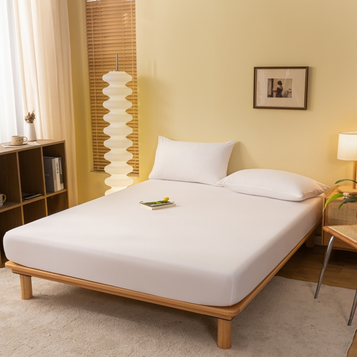 91家纺网 家纺一手货源 找家纺 梵克保罗 2025新款简约纯色亲肤磨毛床笠 纯白