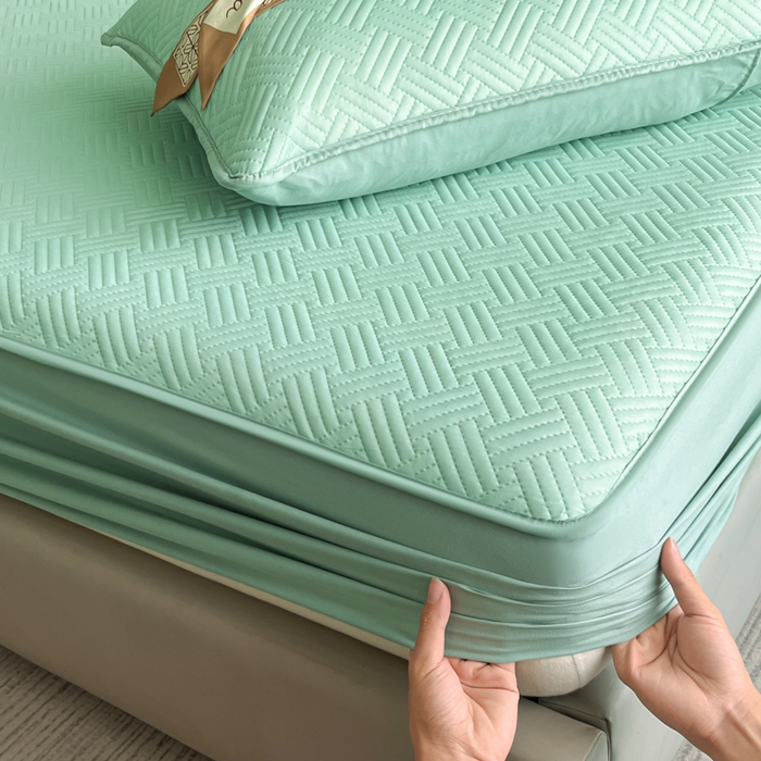 91家纺网 家纺一手货源 找家纺 梵克保罗 2025新款凉感丝床笠凉席三件套--饼干系列 绿色