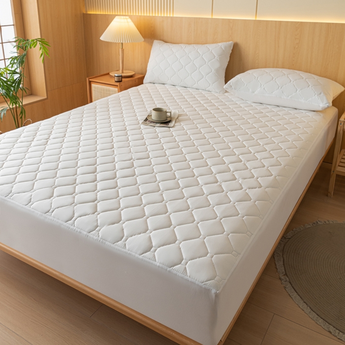 91家纺网 家纺一手货源 找家纺 梵克保罗 2025新款纯色加棉防水大豆纤维床笠 雅典白