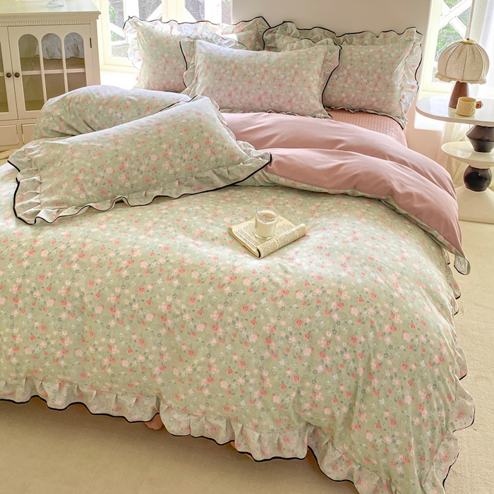 91家纺网 家纺一手货源 找家纺 仟网汇 2025新款赫本针织双层纱床盖四件套 春晴