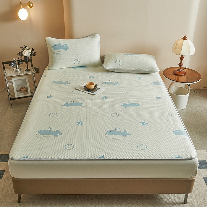 91家纺网 家纺一手货源 找家纺 柔品2025新款PE中分子凉感提花凉席系列 蓝鲸 奶绿-床席款