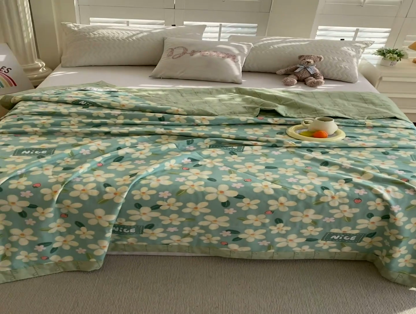 91家纺网 家纺一手货源 找家纺 （自己工厂 有网销大热款 网销帮推可合作优惠）2025新款全棉夏被空调被夏凉被纯棉夏季儿童棉花薄被子 花满城-绿