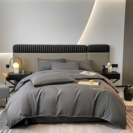 2025新款水洗磨毛刺绣四件套-慕斯 高级灰+米灰