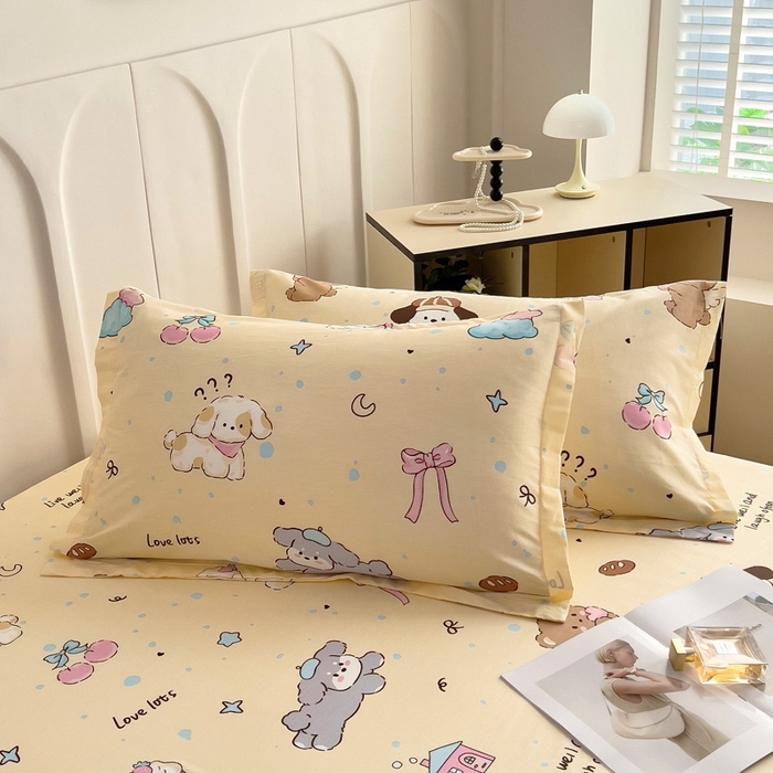 91家纺网 家纺一手货源 找家纺 2025新款全棉花边款床单 好奇狗