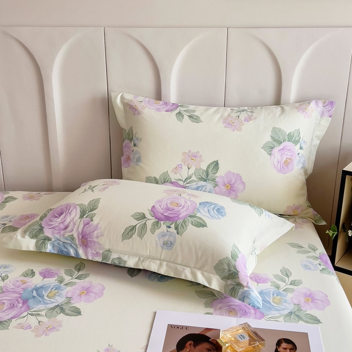 91家纺网 家纺一手货源 找家纺 2025新款全棉花边款床单 假日玫瑰