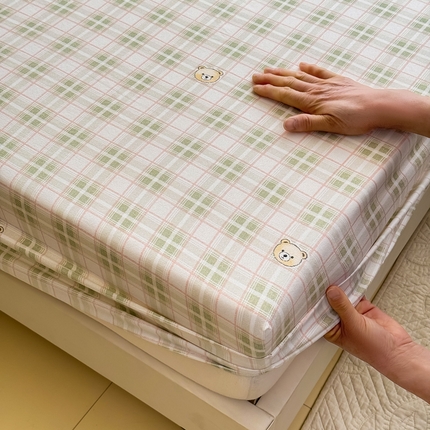 （买家秀）（爆款花型 不断货）2025年新款A类母婴级针织棉双层纱印花床笠三件套全棉纯棉床笠纯色床笠 床笠-格子熊