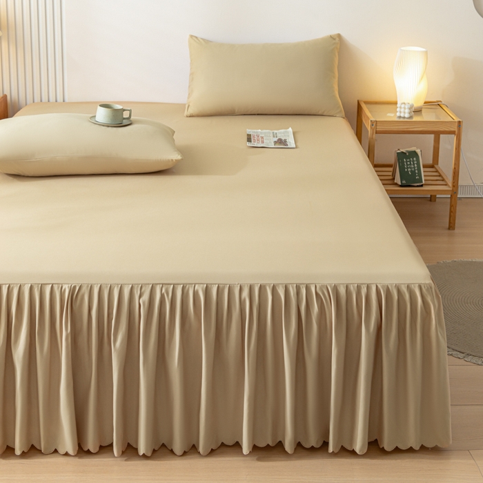 91家纺网 家纺一手货源 找家纺 梵克保罗 2025新款亲肤磨毛舒适柔软纯色Q系列床裙 Q-卡其