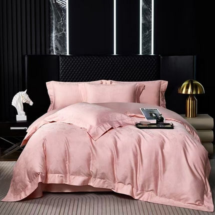 优品阁 2024新款长绒棉贡缎提花--欧式轻奢提花系列叶叶情深-粉玉