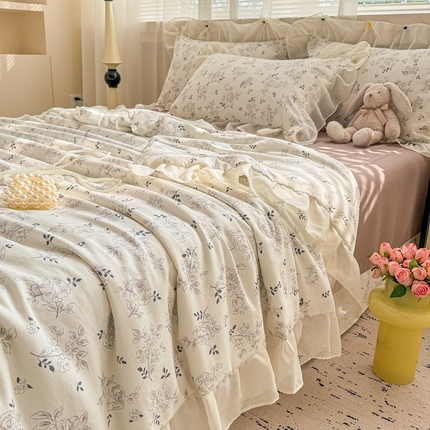 芯贝儿 2025新款提花针织水洗m双层纱夏被四件套 漫塔玫瑰