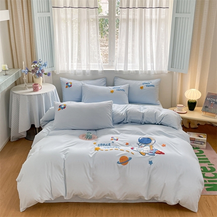 星座家纺 2025新款水洗棉毛巾绣四件套 太空旅行
