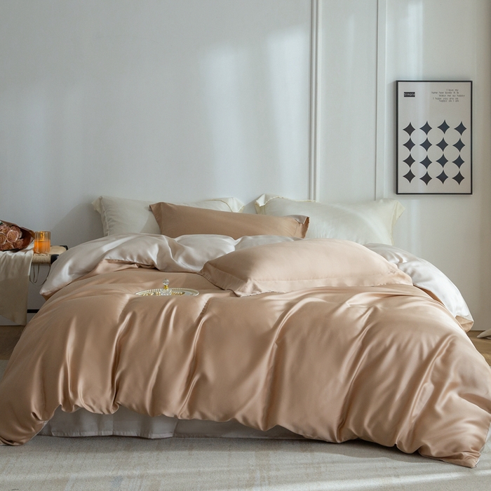 91家纺网 家纺一手货源 找家纺 121  2025新款60s支进口兰精天丝四件套-秋风QIUFENG系列（场景三） 薄暮咖