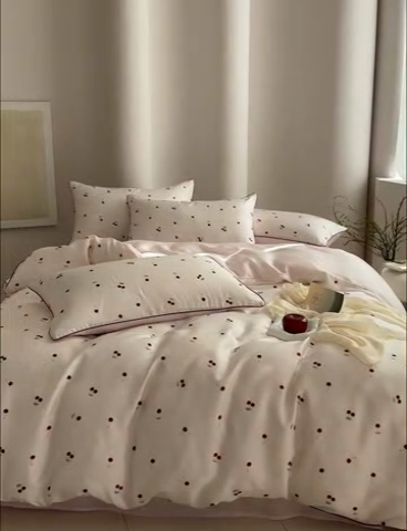 91家纺网 家纺一手货源 找家纺 简纯主义2025新款兰精天丝印花四件套 樱桃粉