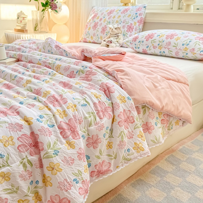 91家纺网 家纺一手货源 找家纺 穆琪 2025新款小花边印花夏被小清新夏凉被 左岸花开-小花边