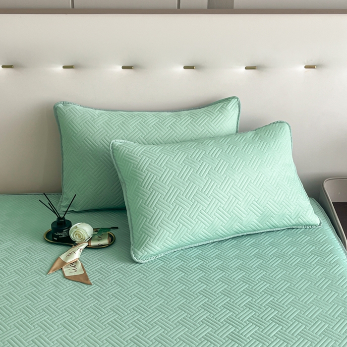 91家纺网 家纺一手货源 找家纺 梵克保罗 2025新款凉感丝床笠饼干系列凉席枕套 绿色