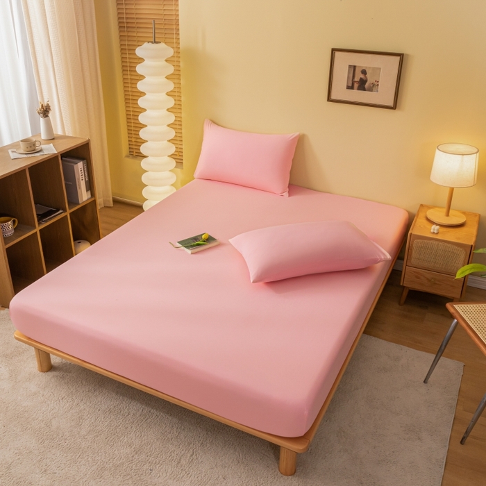 91家纺网 家纺一手货源 找家纺 梵克保罗 2025新款简约纯色亲肤磨毛床笠 淡粉