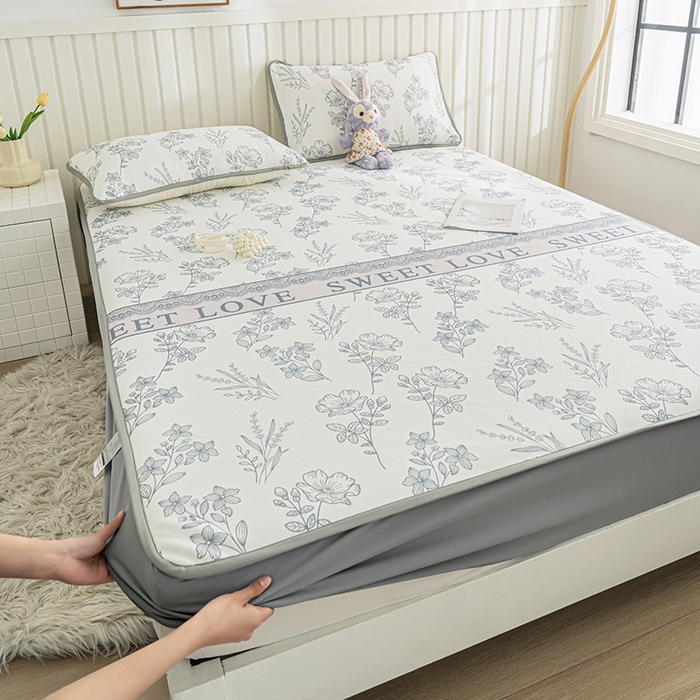 91家纺网 家纺一手货源 找家纺 卢赛尔 2025新款凉感丝提花凉席床笠款 格雾