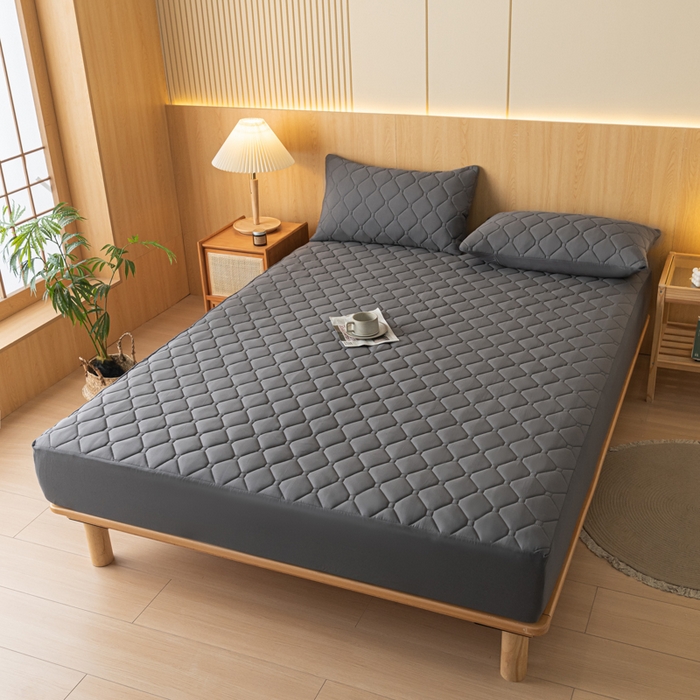 91家纺网 家纺一手货源 找家纺 梵克保罗 2025新款纯色加棉防水大豆纤维床笠 深灰