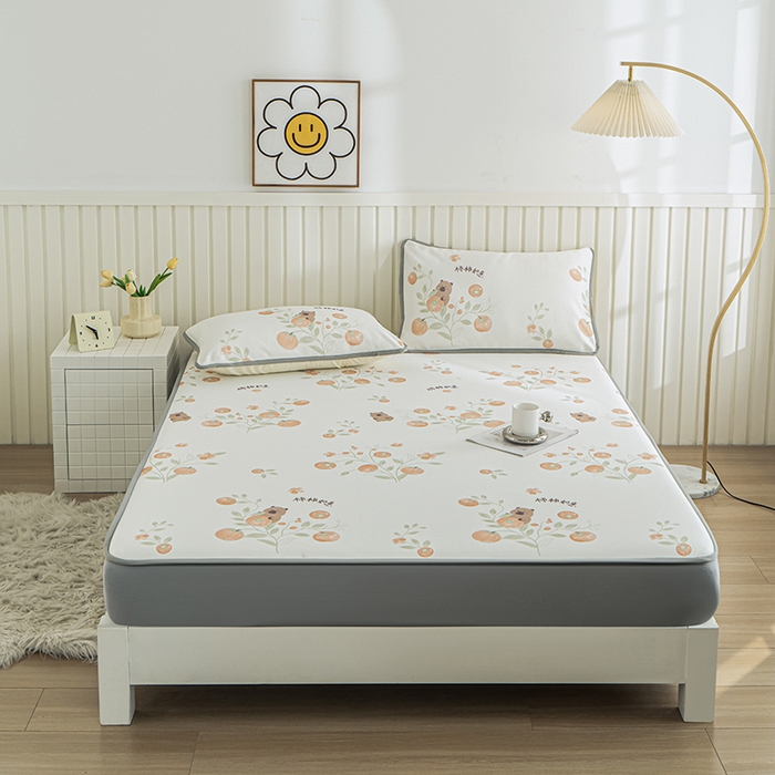 91家纺网 家纺一手货源 找家纺 卢赛尔 2025新款凉感丝提花凉席床笠款 柿柿如意