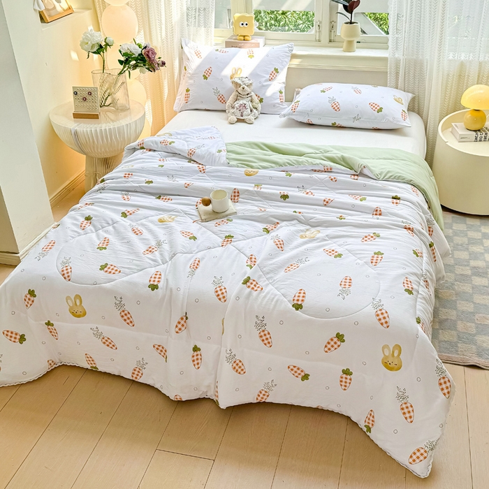 91家纺网 家纺一手货源 找家纺 穆琪 2025新款小花边印花夏被小清新夏凉被 奇趣萌宠-小花边