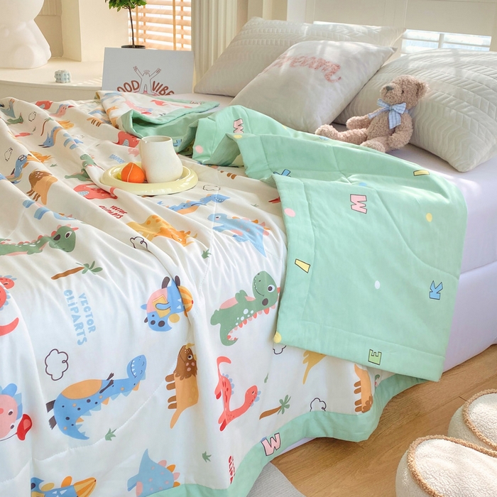 91家纺网 家纺一手货源 找家纺 （自己工厂 有网销大热款 网销帮推可合作优惠）2025新款全棉夏被空调被夏凉被纯棉夏季儿童棉花薄被子 恐龙萌游记