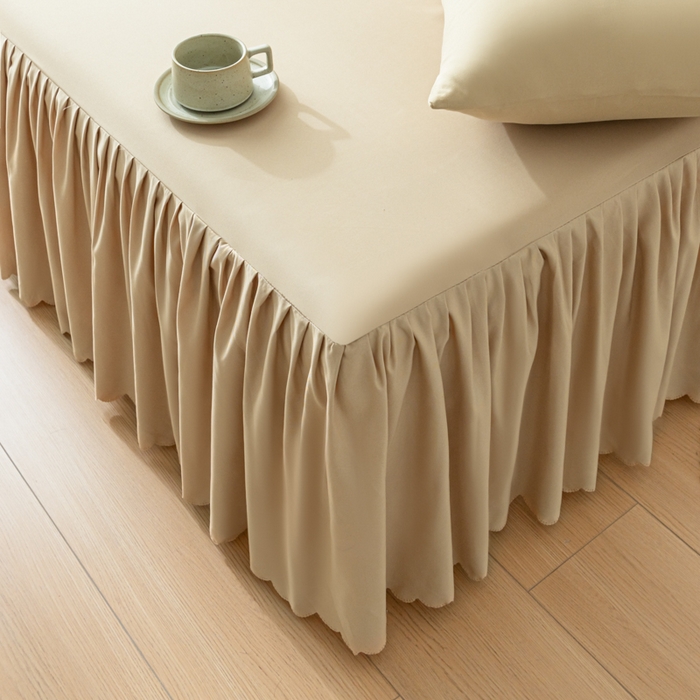 91家纺网 家纺一手货源 找家纺 梵克保罗 2025新款亲肤磨毛舒适柔软纯色Q系列床裙 Q-卡其