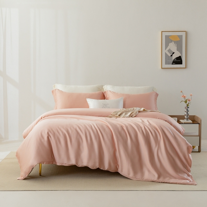 91家纺网 家纺一手货源 找家纺 121  2025新款60s支进口兰精天丝四件套-秋风QIUFENG系列（场景二） 蜜裸粉