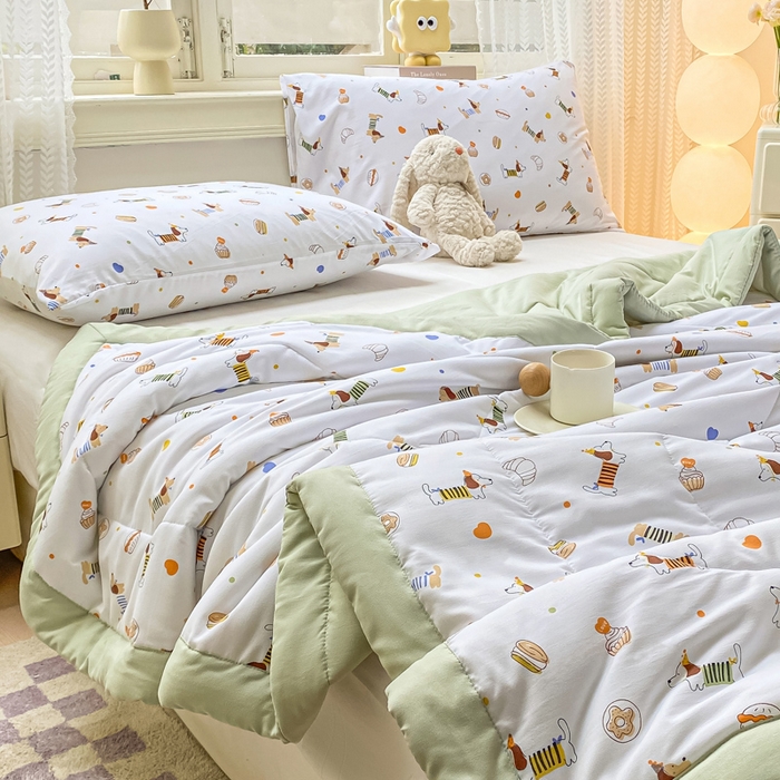 91家纺网 家纺一手货源 找家纺 穆琪 2025年新款小清新手包边夏凉被水洗棉印花夏被 汪汪队