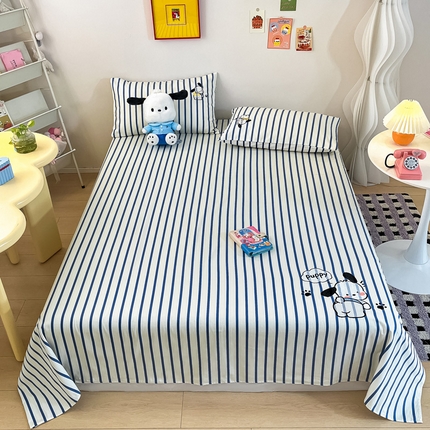 雅居纺家纺 2025新款全棉老粗布床单床笠 老粗布-Happy小狗