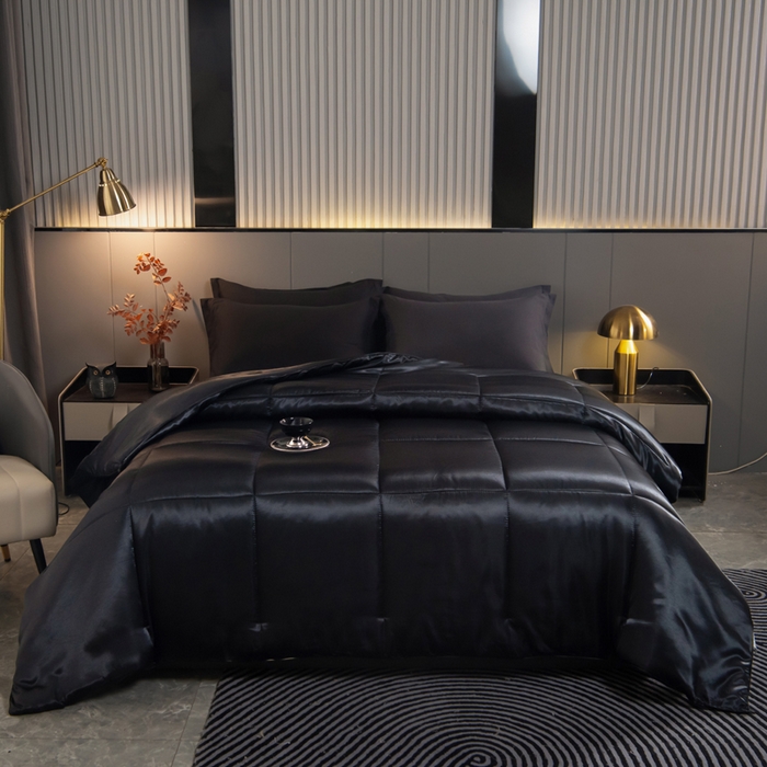 91家纺网 家纺一手货源 找家纺 畅销被业 2025新款仿真丝四季被 仿真丝-高级黑色