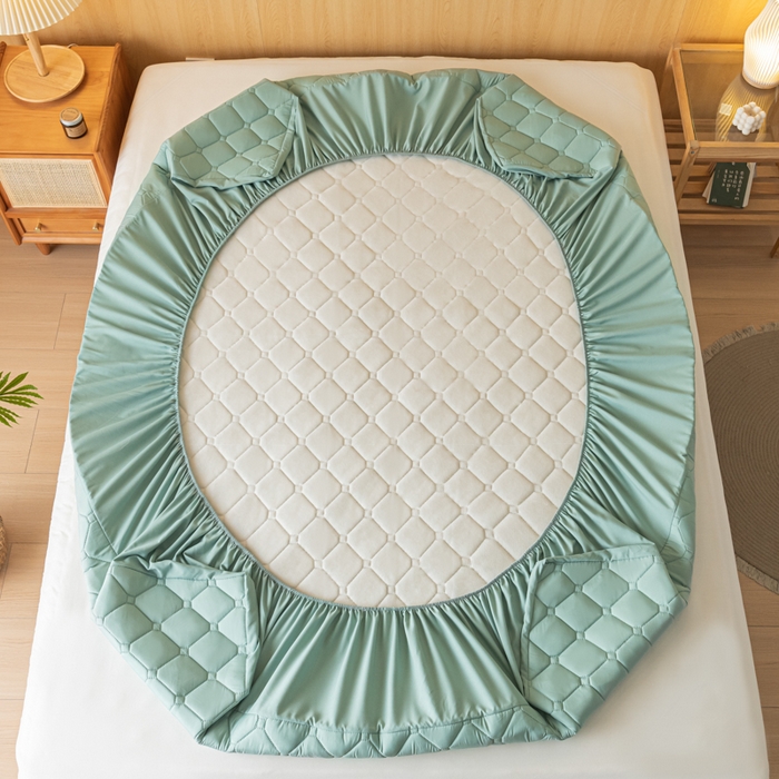 91家纺网 家纺一手货源 找家纺 梵克保罗 2025新款纯色加棉防水大豆纤维床笠 樊星蓝