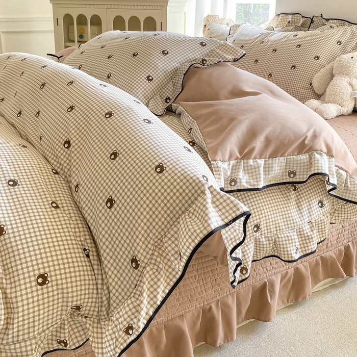 91家纺网 家纺一手货源 找家纺 仟网汇 2025新款赫本针织双层纱床盖四件套 旺仔