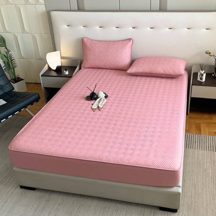 91家纺网 家纺一手货源 找家纺 梵克保罗 2025新款凉感丝床笠凉席三件套--饼干系列 粉色