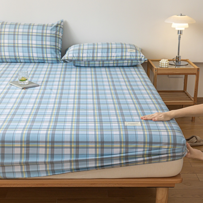 91家纺网 家纺一手货源 找家纺 梵克保罗 2025新款亲肤舒适全棉印花系列床笠 简兮蓝