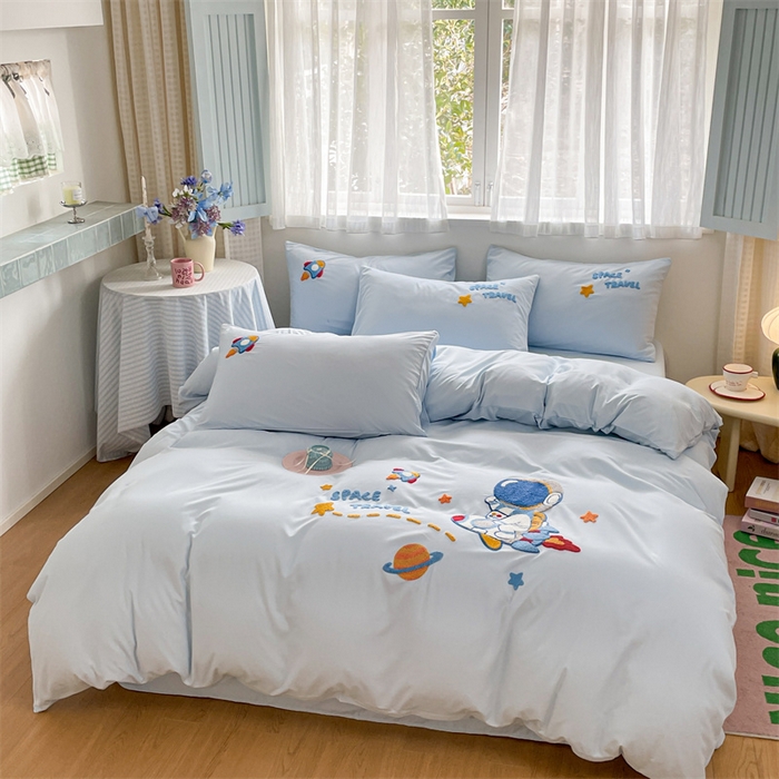 91家纺网 家纺一手货源 找家纺 星座家纺 2025新款水洗棉毛巾绣四件套 太空旅行