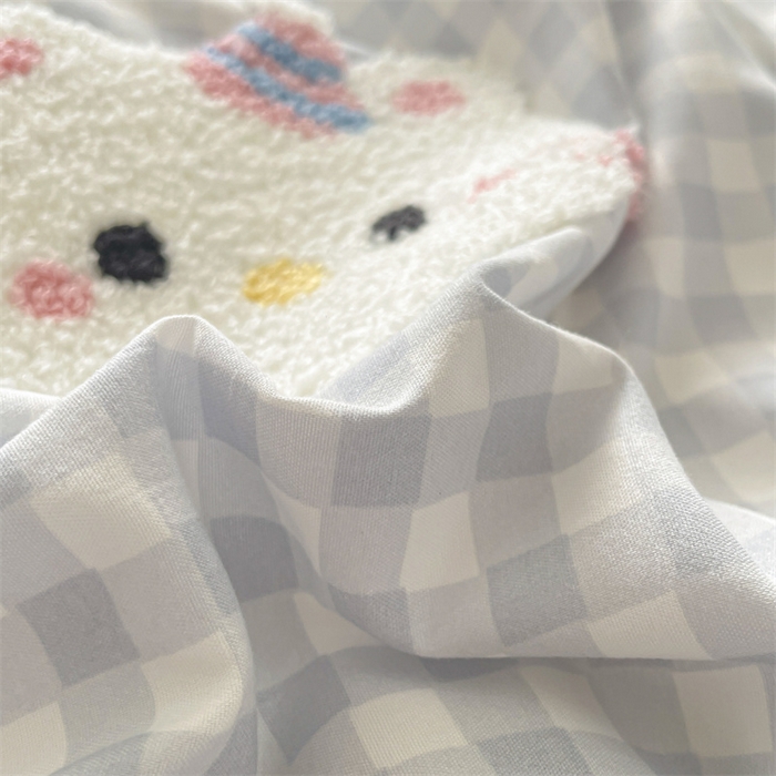 91家纺网 家纺一手货源 找家纺 星座家纺 2025新款水洗棉毛巾绣四件套 笑脸KT 蓝黄